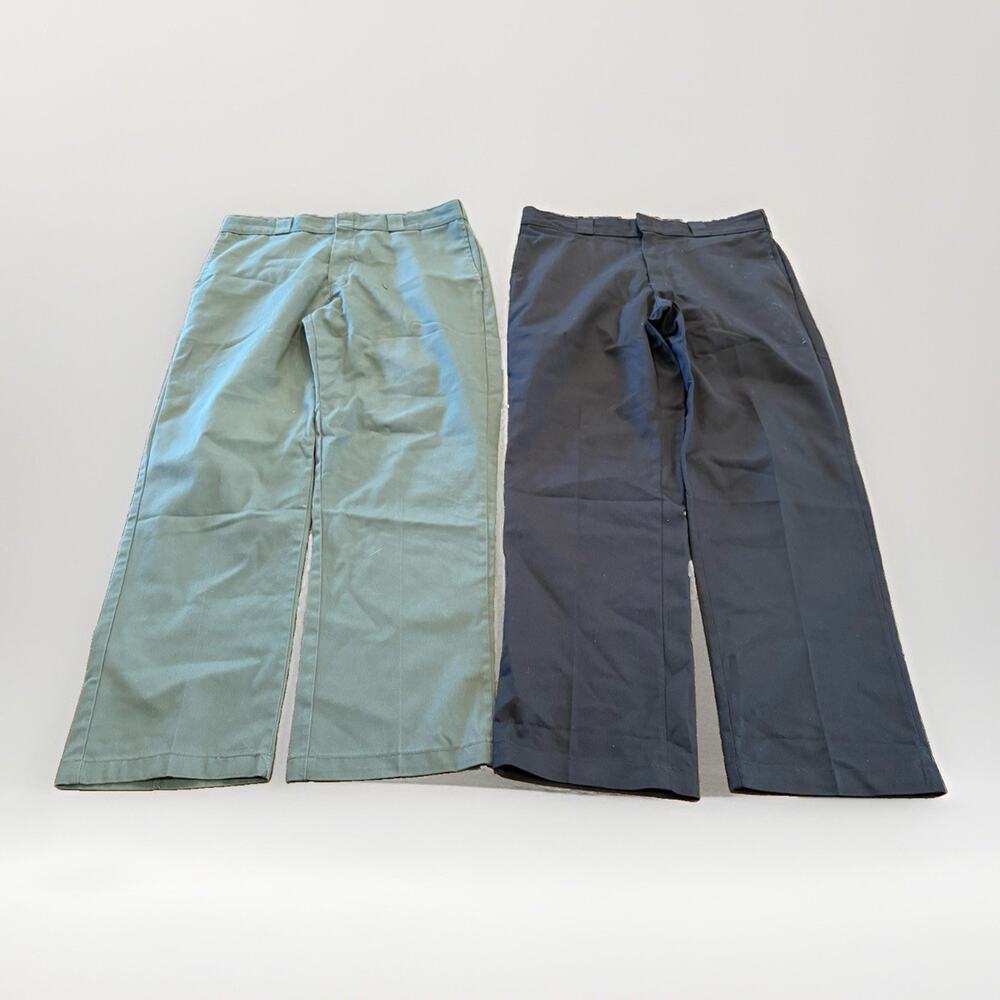 Lot Of 2 Dickies 874 Original Fit Mens Green Navy Work Pants Size 36x30